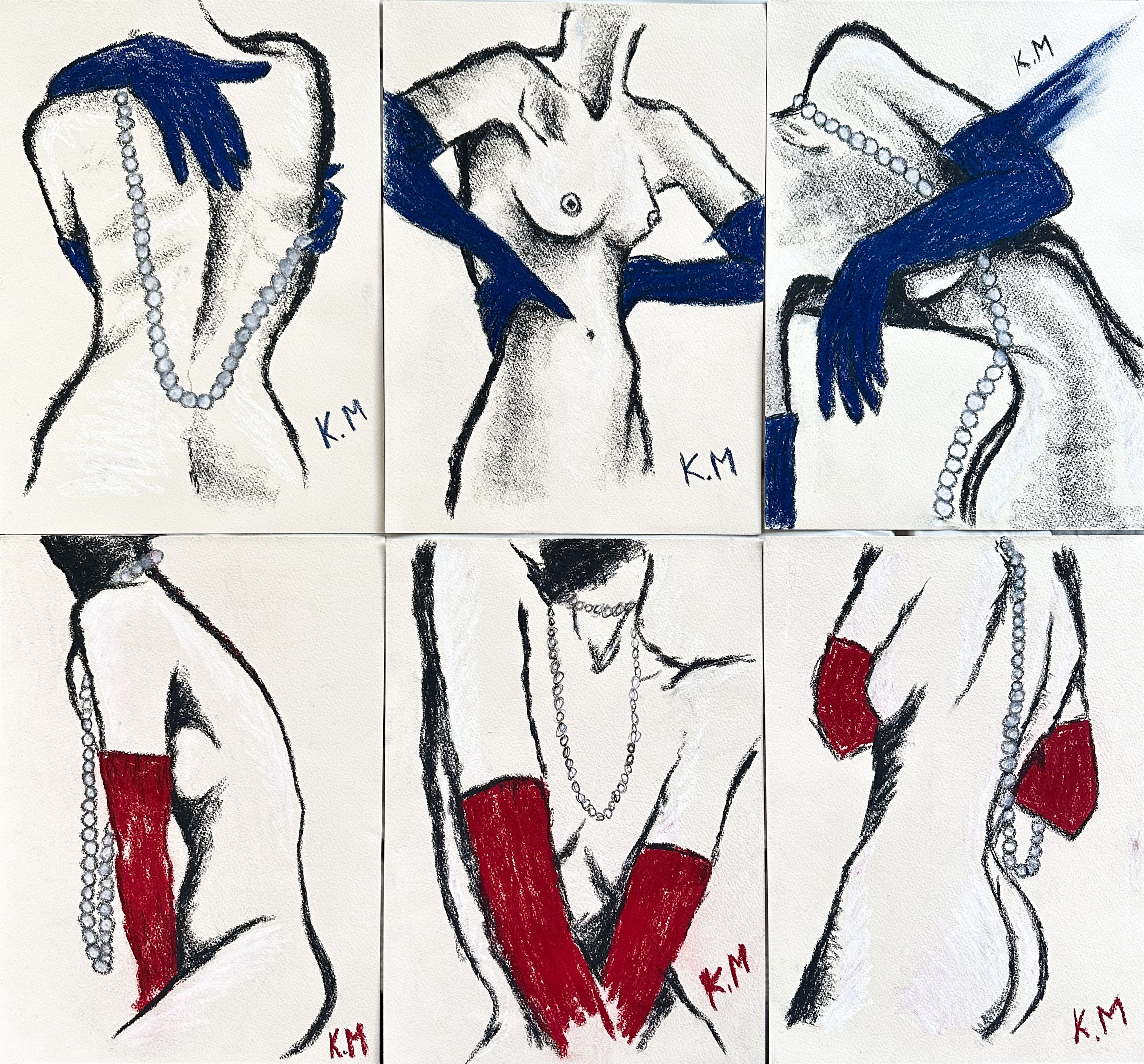 Kristina Mallen, Sextych: Touches of Red and Blue Gloves Kristina Mallen, Sextych: Touches of Red and Blue Gloves