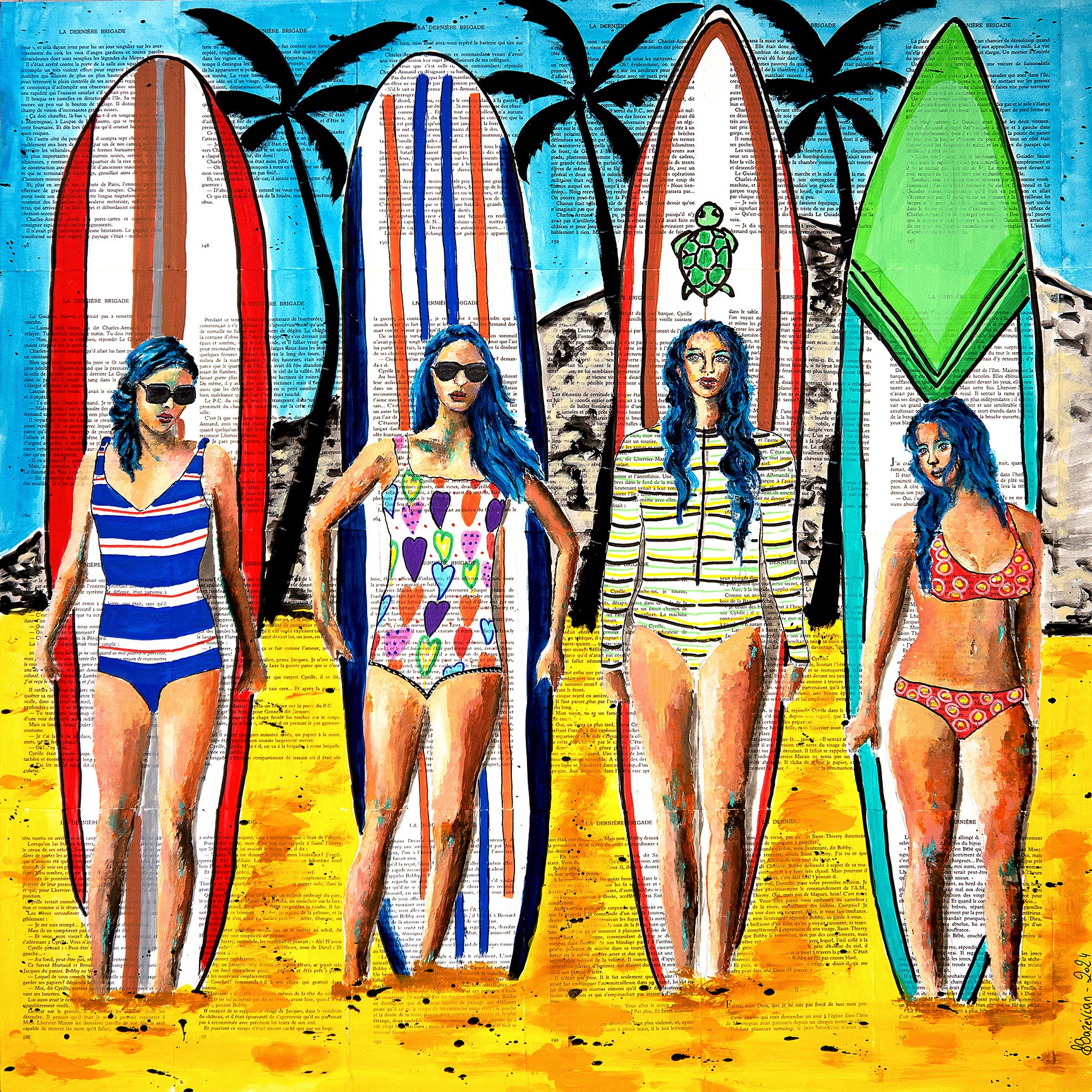 Bazévian Delacapucinière, French School - Portrait Summer La Baule 11 Beach Girls XL Impressionniste NSWE Bazévian Delacapucinière, French School - Portrait Summer La Baule 11 Beach Girls XL Impressionniste NSWE