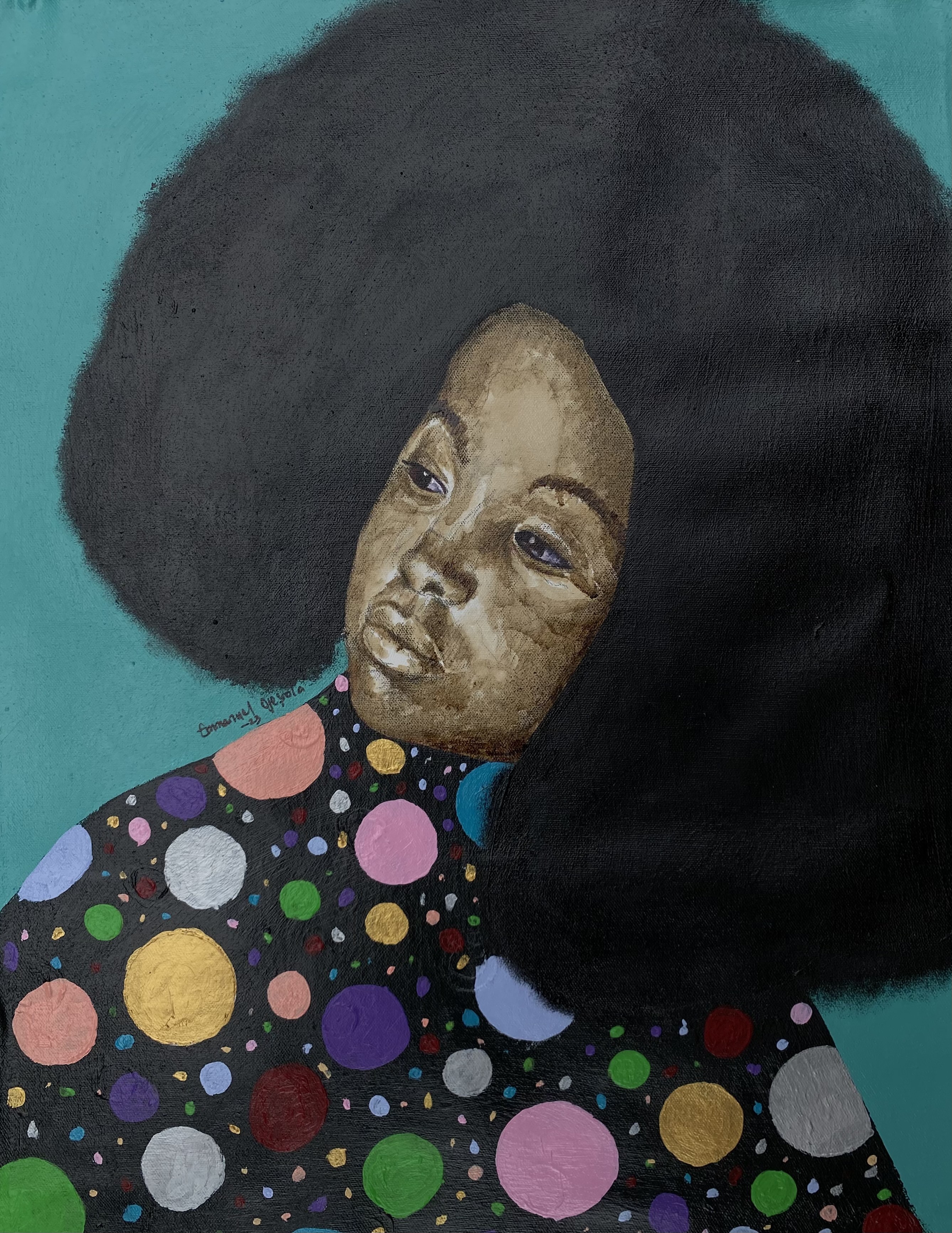 Emmanuel Ojebola, Untitled 2 - 21st Century, Contemporary, Figurative, Women with Large Afro Hair Emmanuel Ojebola, Untitled 2 - 21st Century, Contemporary, Figurative, Women with Large Afro Hair