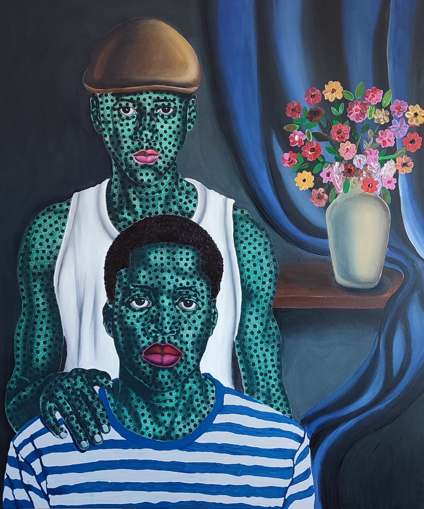 Makama John, Brother - 21st Century, Contemporary, Figurative, Floral, Men Love, Dotted Green Makama John, Brother - 21st Century, Contemporary, Figurative, Floral, Men Love, Dotted Green