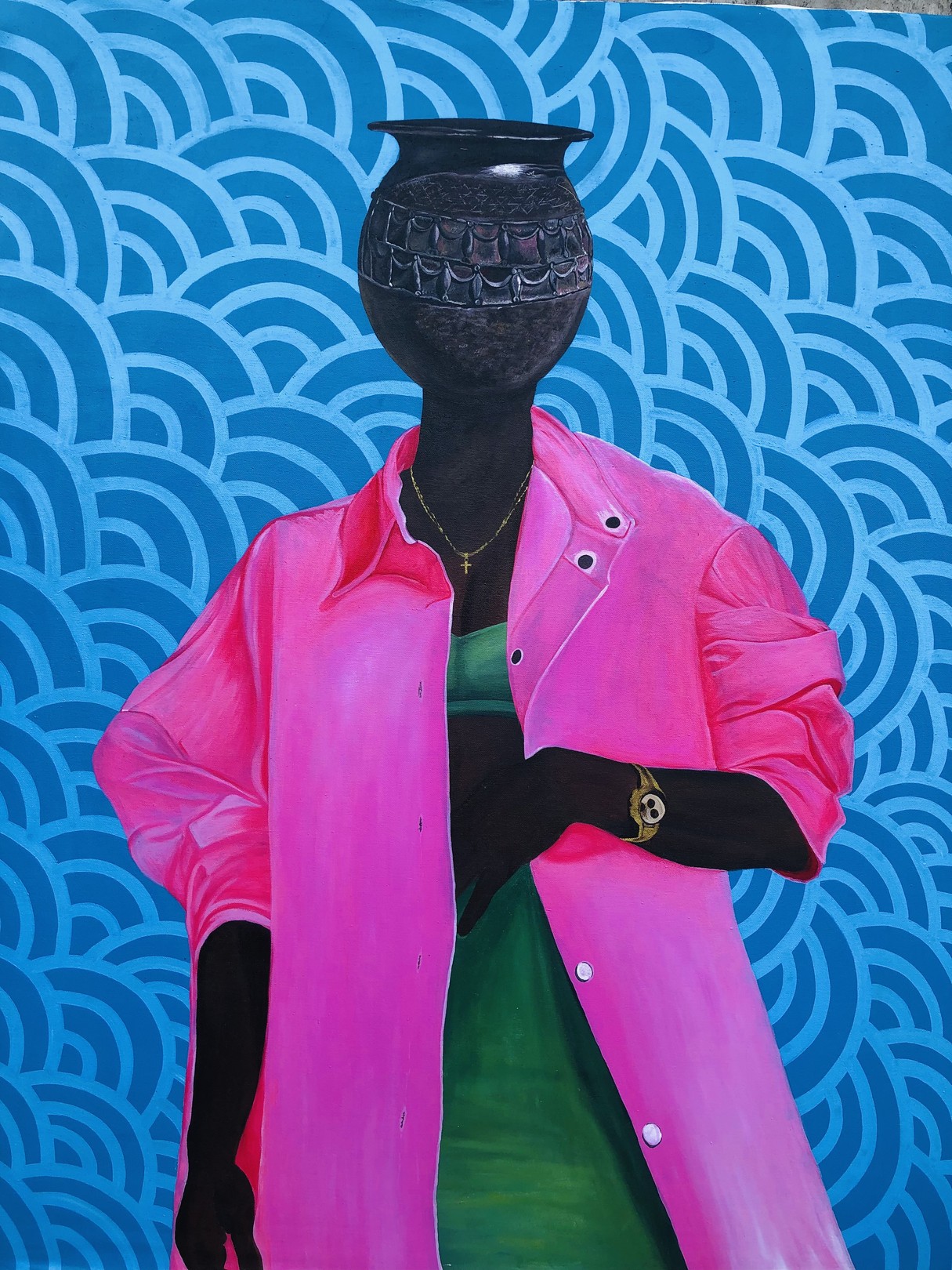 Hezekiah Oyejide Obidare, Identity 3 - 21st Century, Contemporary, Figurative, Woman, Flower Pot, Colourful Hezekiah Oyejide Obidare, Identity 3 - 21st Century, Contemporary, Figurative, Woman, Flower Pot, Colourful