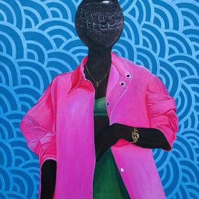 Gemälde, Identity 3 - 21st Century, Contemporary, Figurative, Woman, Flower Pot, Colourful, Hezekiah Oyejide Obidare