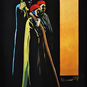 Gemälde, Trois hommes et un rectanjgle vertical, Ahmed Zelfani