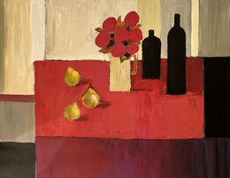Gemälde, Nature morte aux fruits, bouquet et bouteille, Plok