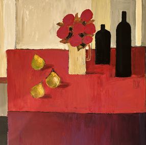 Gemälde, Nature morte aux fruits, bouquet et bouteille, Plok