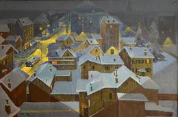 Painting, Flocons nocturnes, sur Genève, René Sigg
