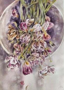 Gemälde, Spring memories Watercolor painting with Tulips, Irina Pronina