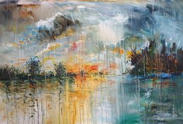 Painting, Romantic Evening Lake XL 1 / Oil, Peter Nottrott