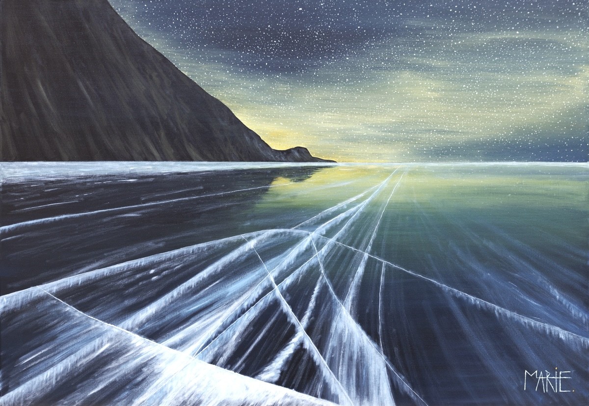 Marie Calvez-Blais, Le lac Baïkal, surface gelée et ses fissures géométriques - Paysages nordiques enneigés Marie Calvez-Blais, Le lac Baïkal, surface gelée et ses fissures géométriques - Paysages nordiques enneigés