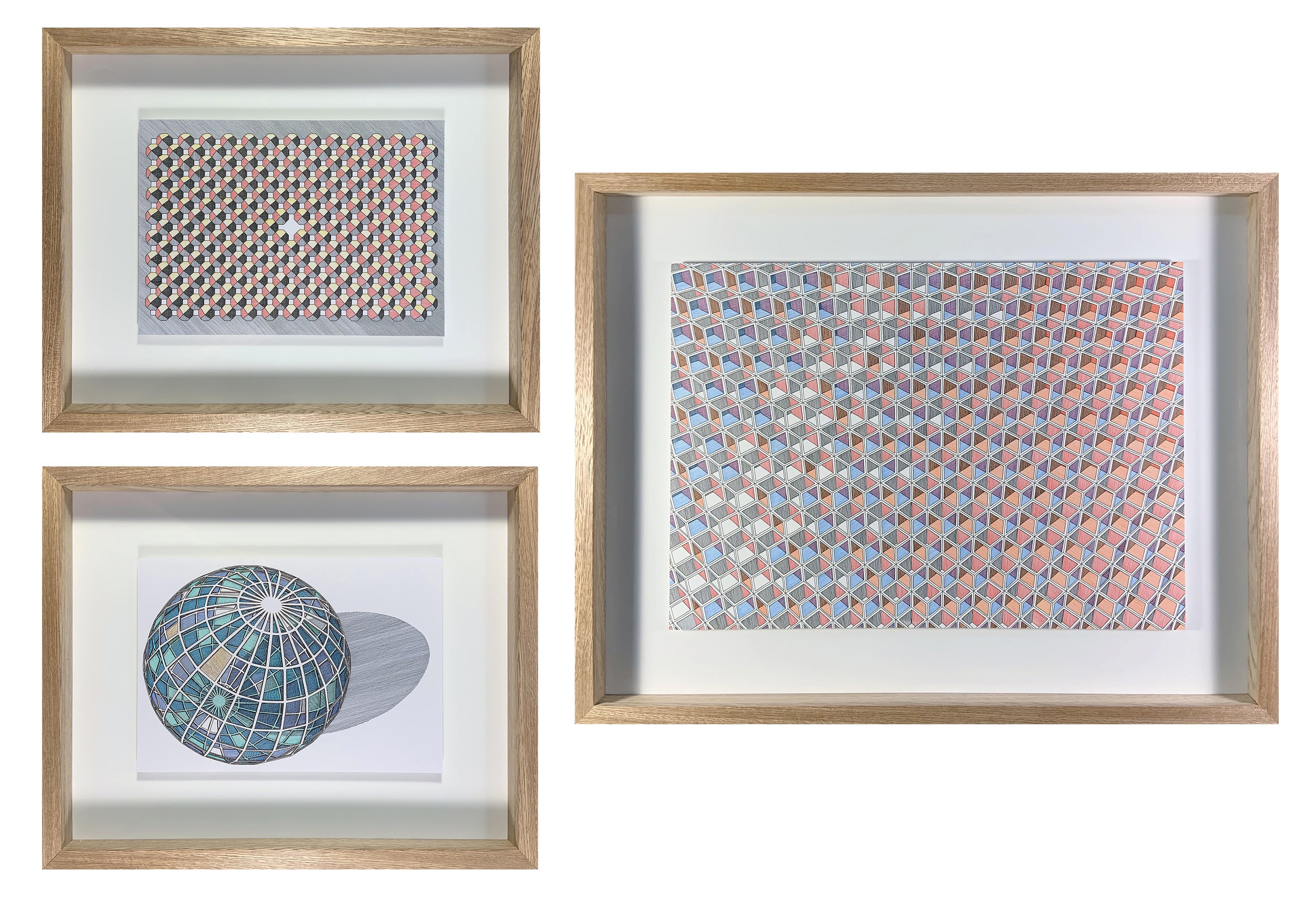 Rodrigo Spinel, Picos Tercio, Esfera transparencia 3 and Cubos Transparencia 3. Framed Rodrigo Spinel, Picos Tercio, Esfera transparencia 3 and Cubos Transparencia 3. Framed