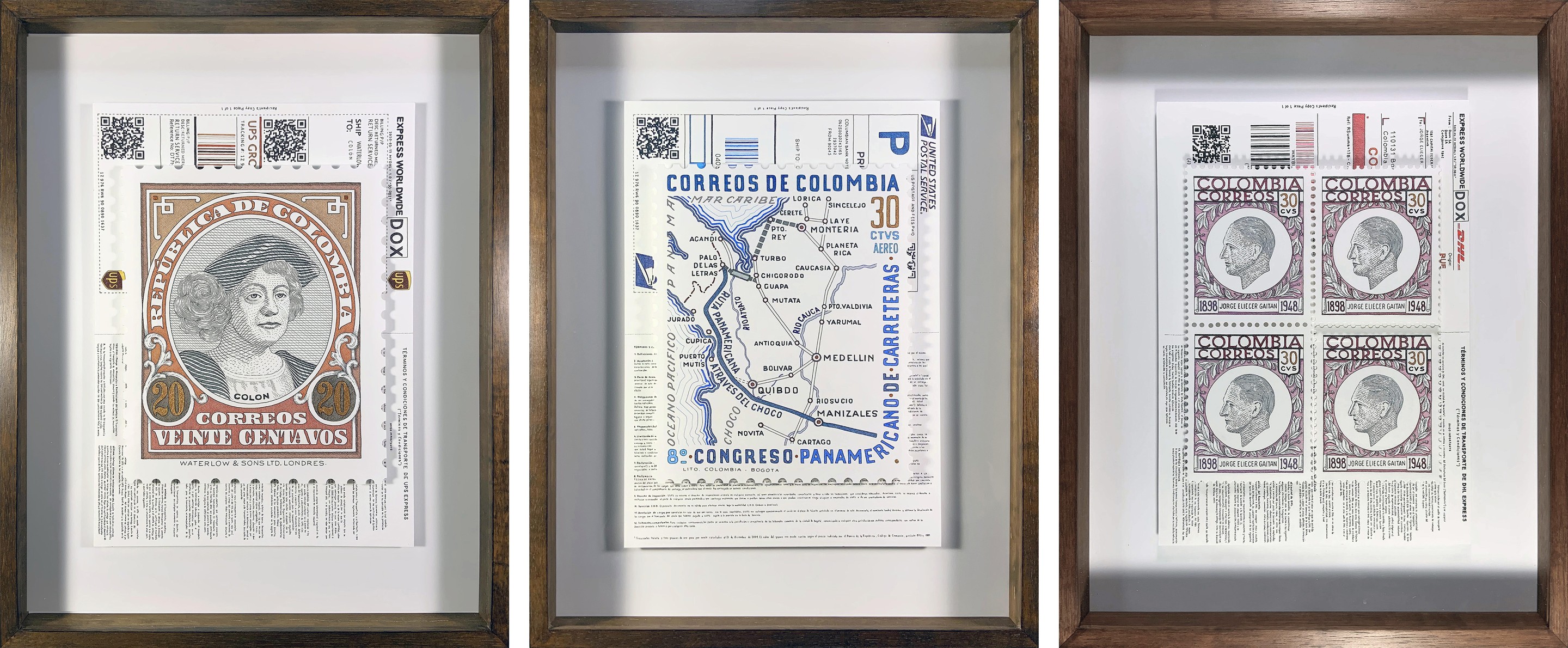 Rodrigo Spinel, Set of 3 Stamps. Framed Rodrigo Spinel, Set of 3 Stamps. Framed