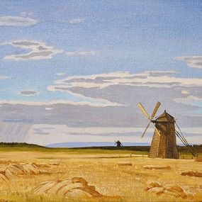 Gemälde, Landscape with Windmills, Bojan Stricevic