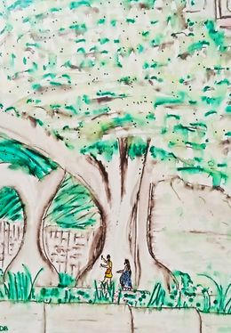 Fine Art Drawings, Deux filles sous un ficus géant à Alicante, Damien Berrard