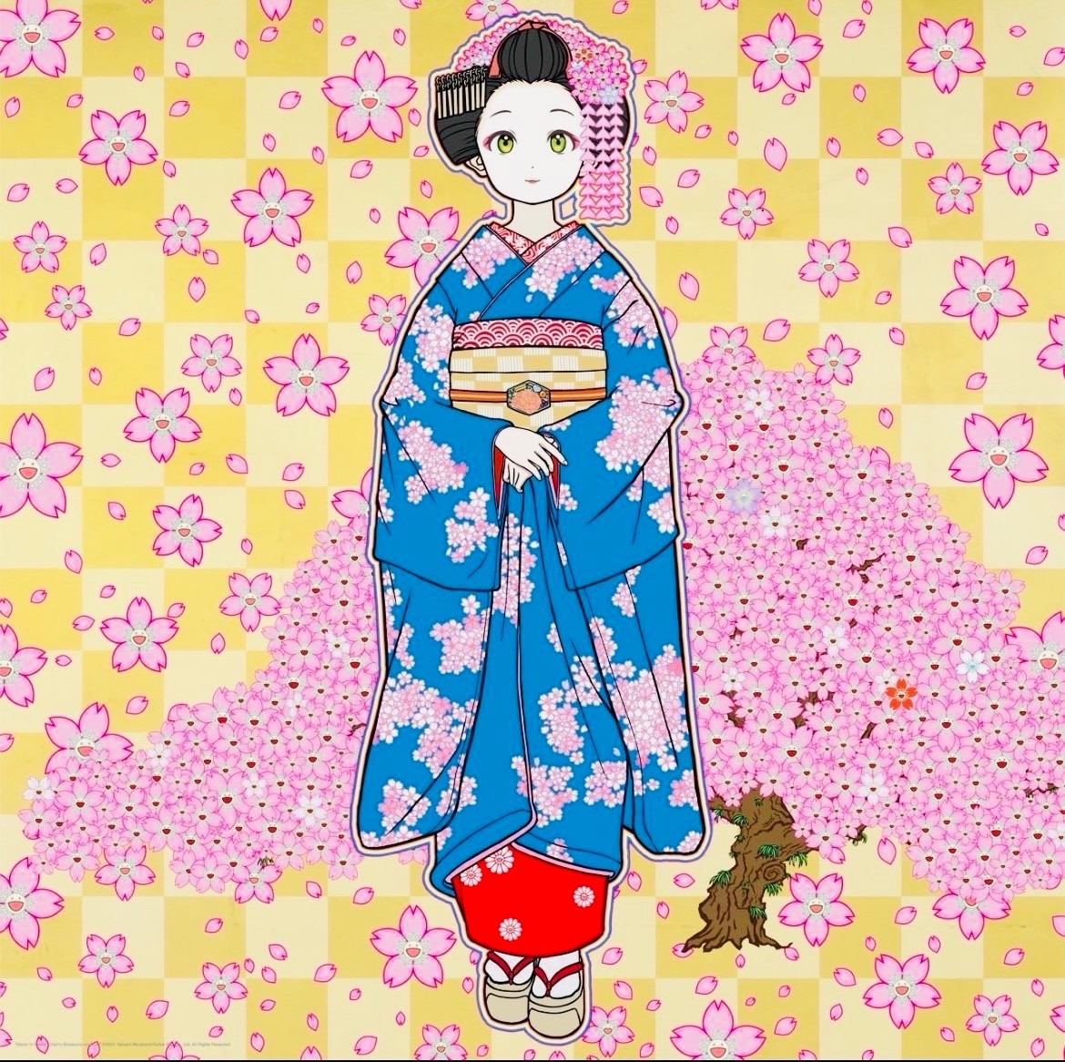 Takashi Murakami, Maiko in Kyoto, Cherry Blossoms on Blue Takashi Murakami, Maiko in Kyoto, Cherry Blossoms on Blue