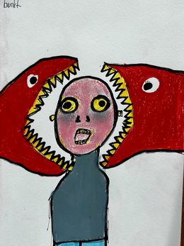 Fine Art Drawings, Between 2 Monsters, Bunkt_
