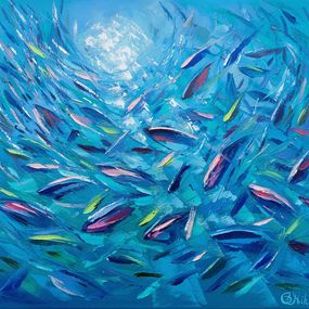 Painting, Blue Ocean Fish Motion, Olga Nikitina