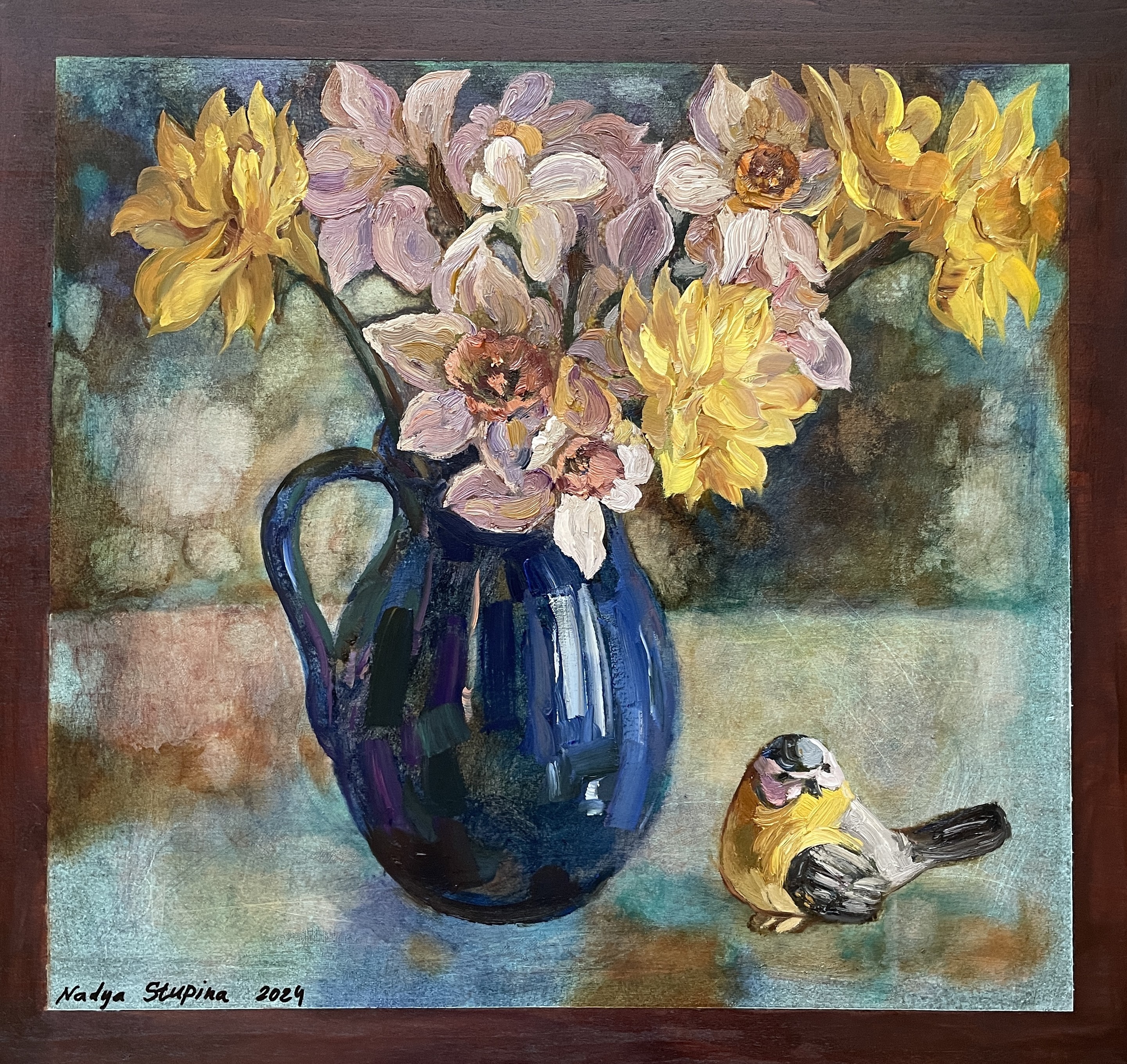 Nadezda Stupina, Daffodils In a blue vase Nadezda Stupina, Daffodils In a blue vase