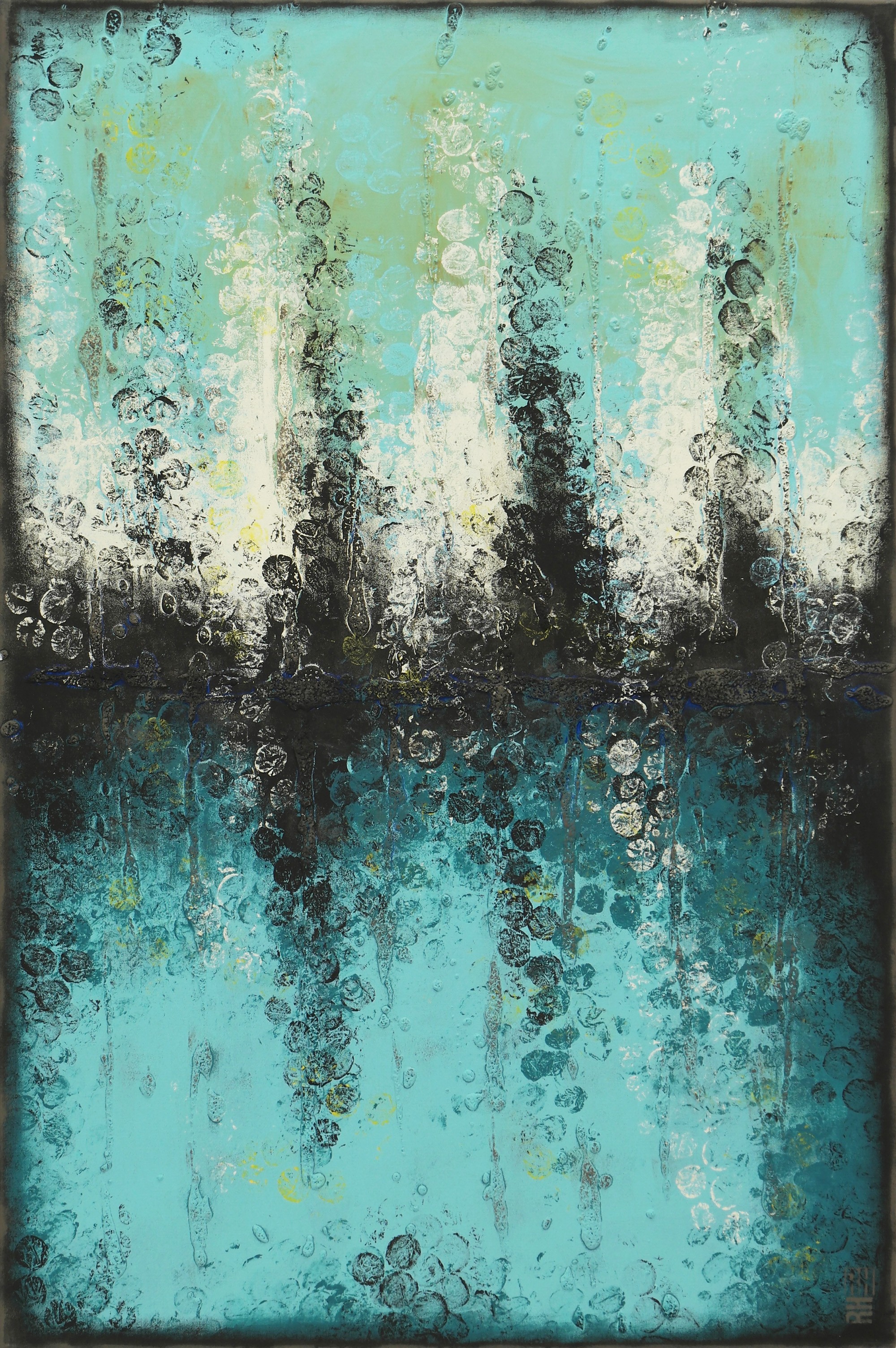 Ronald Hunter, Boiling Bubbles Turquoise - incl. black floating frame Ronald Hunter, Boiling Bubbles Turquoise - incl. black floating frame