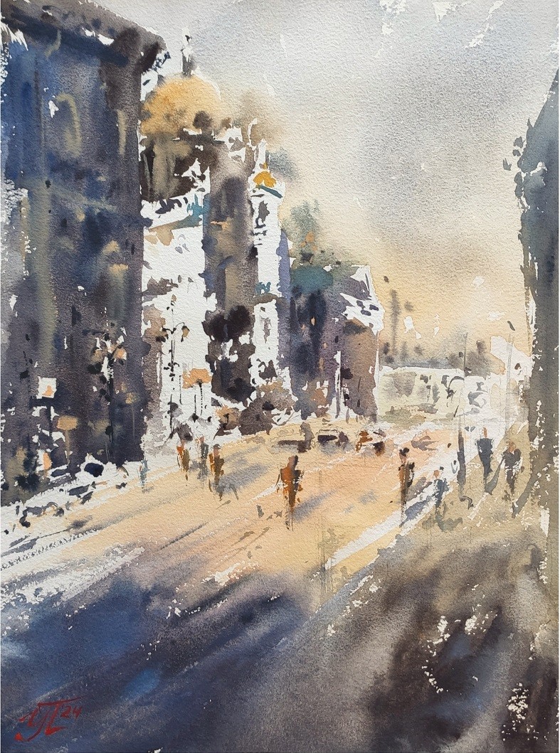 Irina Pronina, City shadows Watercolor cityscape Irina Pronina, City shadows Watercolor cityscape