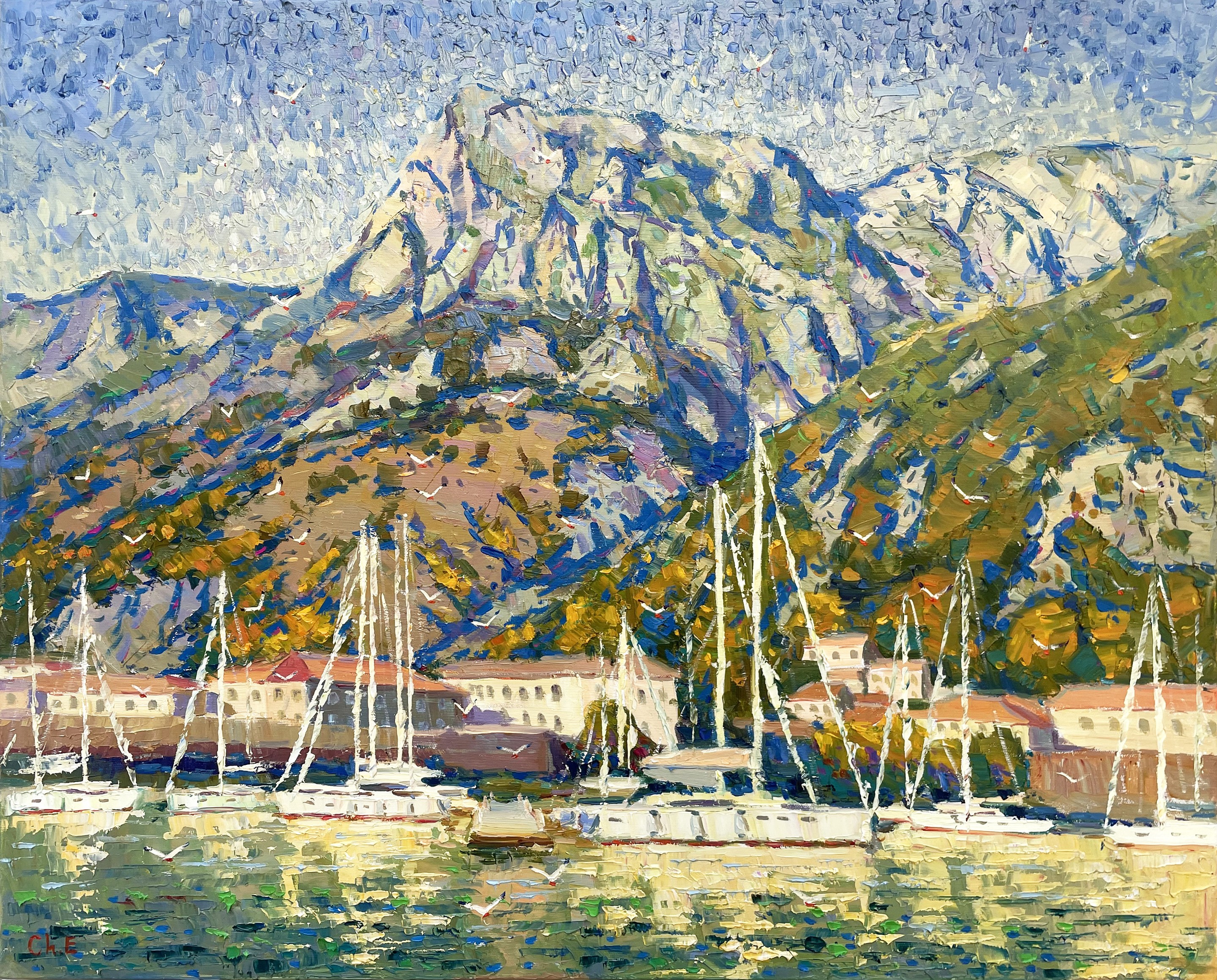 Evgeny Chernyakovsky, Yachts at the pier Evgeny Chernyakovsky, Yachts at the pier