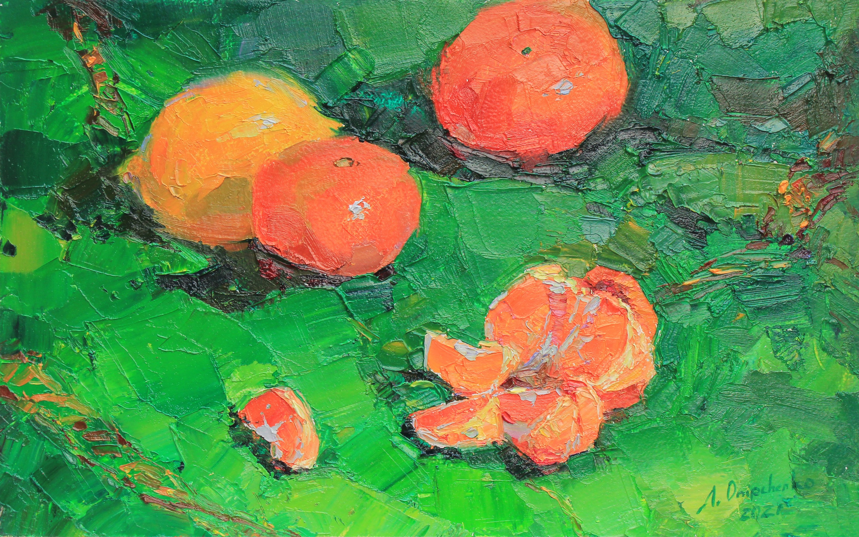 Alisa Onipchenko-Cherniakovska, Tangerines on green Alisa Onipchenko-Cherniakovska, Tangerines on green