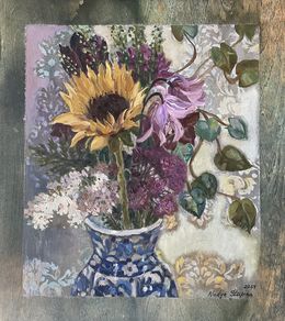 Painting, Bouquet with sunflower, Nadezda Stupina