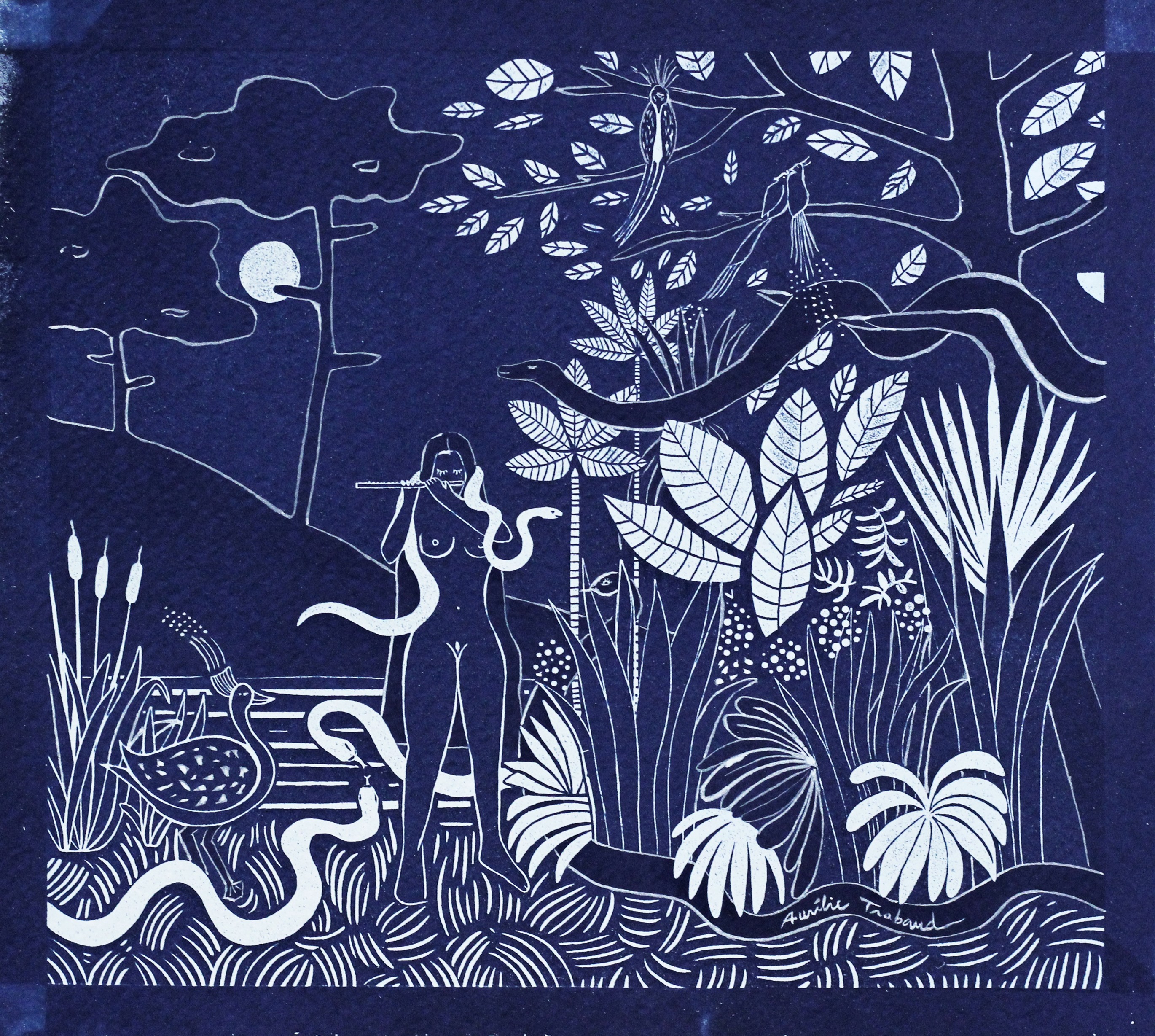 Aurélie Trabaud, La charmeuse de serpent - Cyanotype Aurélie Trabaud, La charmeuse de serpent - Cyanotype