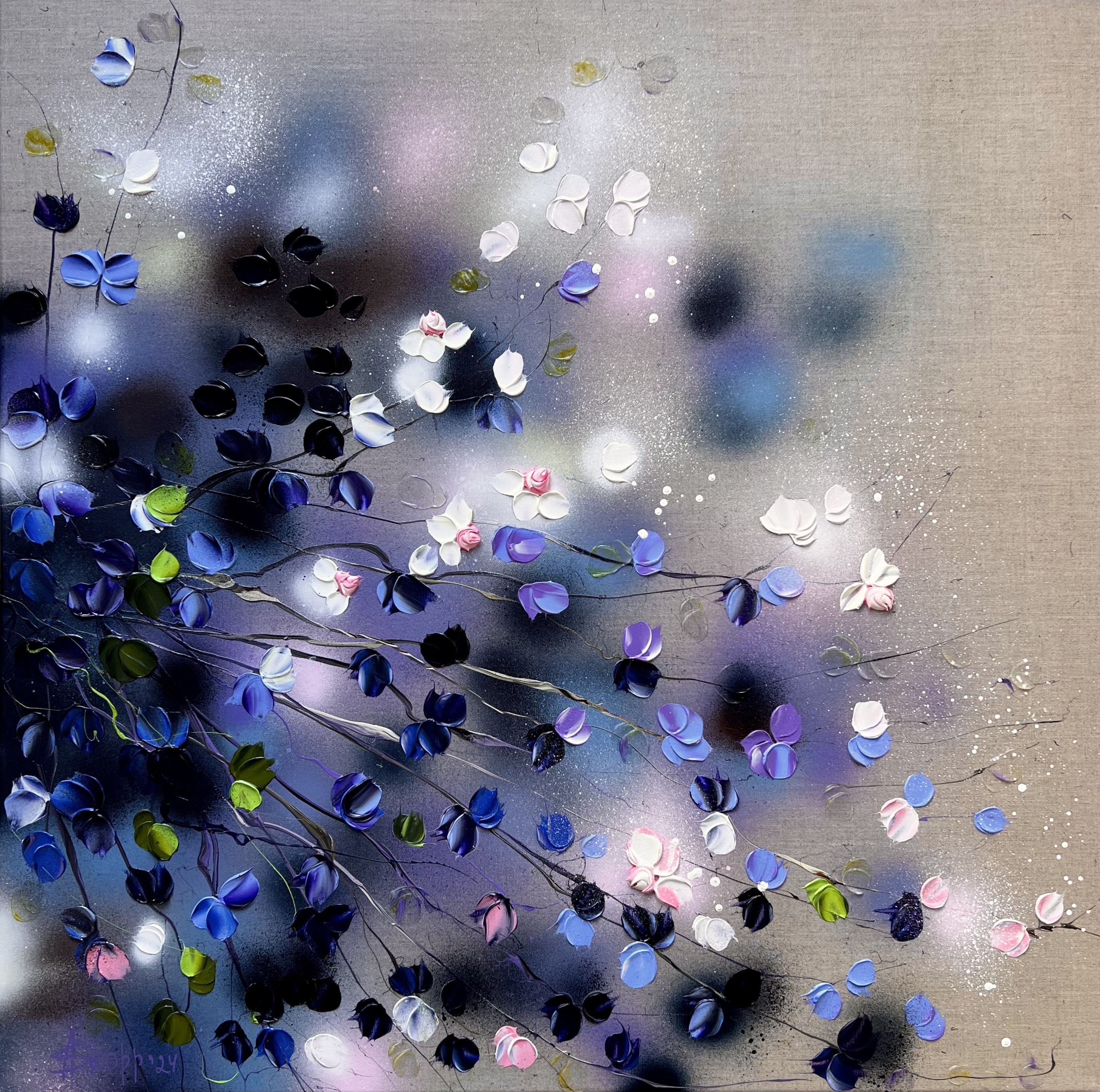Anastassia Skopp, Blue-Violet Rose Bush - floral textured impressionistic art Anastassia Skopp, Blue-Violet Rose Bush - floral textured impressionistic art