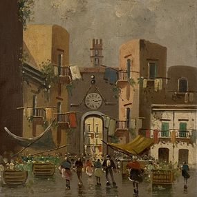 Painting, Pace du village animée, B. Ciappa