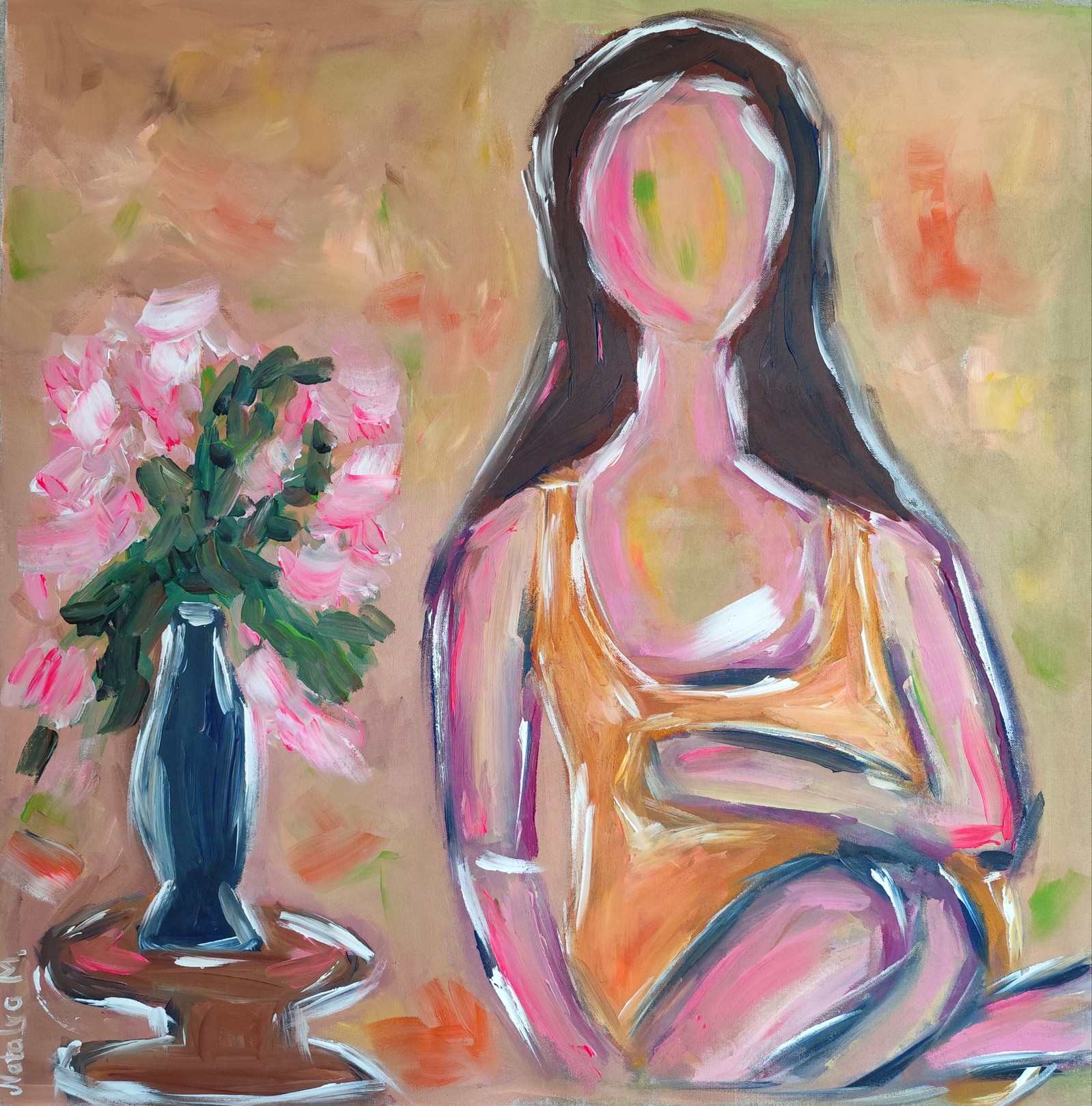 Natalya Mougenot, Woman with a vase of flowers Natalya Mougenot, Woman with a vase of flowers