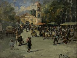 Gemälde, Place du marché animée, Valter