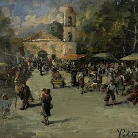 Gemälde, Place du marché animée, Valter