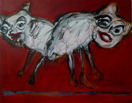 Painting, Bêtes sur fond rouge, Joanna Flatau