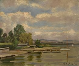 Gemälde, Bord du lac, Genève, Alexis Louis Roche