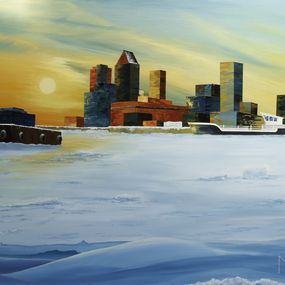 Painting, Le Saint-Laurent gelé au pied de Montréal, Marie Calvez-Blais