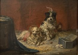 Peinture, Deux chiens de compagnie, Charles II Van den Eycken