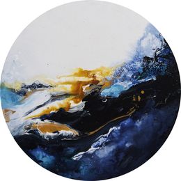 Painting, Vague bleue - série Paysage abstrait vue du ciel - Peinture sur socle, Roselyne Dupetitpré