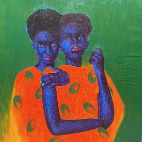 Painting, True Friend 2 - 21st Century, Contemporary, Figurative Portrait, Women Love Men, Daniel Owoeye