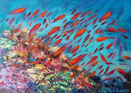 Gemälde, Coral Reef with Red Fish, Olga Nikitina