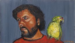 Gemälde, Champin de Lyon et son perroquet - Portrait figuratif, Christiane Barlow-Couderc