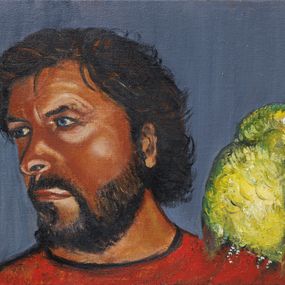 Gemälde, Champin de Lyon et son perroquet - Portrait figuratif, Christiane Barlow-Couderc