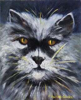 Painting, Gros chat en colère - figuration animalière, Christiane Barlow-Couderc