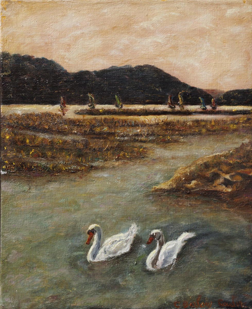 Christiane Barlow-Couderc, Cygnes aux environs d’Aix-les-bains - figuration animalière Christiane Barlow-Couderc, Cygnes aux environs d’Aix-les-bains - figuration animalière