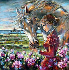 Painting, Les roses de la baie, Jeanne Saint-Chéron