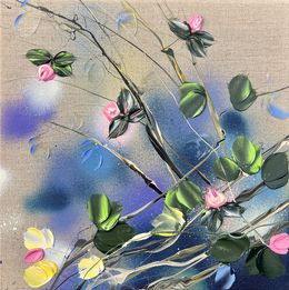 Gemälde, A Piece of Garden - original art impressionistic roses on linen (1), Anastassia Skopp