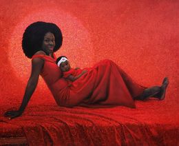 Gemälde, Strength of a Woman - 21st Century, Contemporary, Figurative Portrait, Women Red, Ani Izuchukwu Valentine
