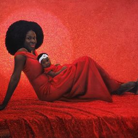 Gemälde, Strength of a Woman - 21st Century, Contemporary, Figurative Portrait, Women Red, Ani Izuchukwu Valentine