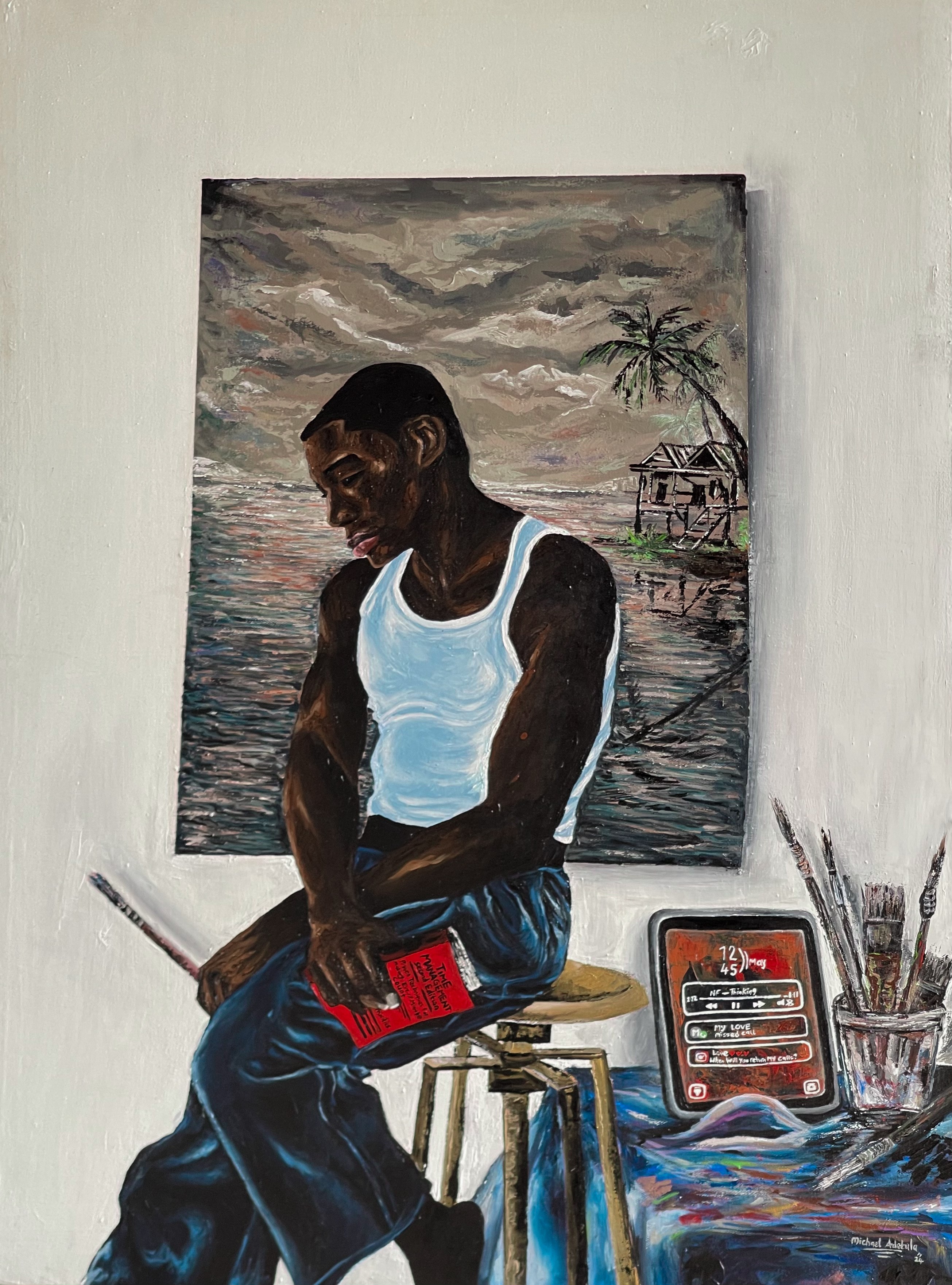 Michael Adetula, Solitude Mood - 21st Century Contemporary, Figurative Portrait, Artist, Modern Michael Adetula, Solitude Mood - 21st Century Contemporary, Figurative Portrait, Artist, Modern