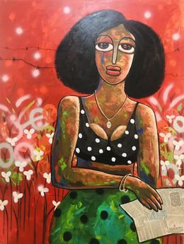 Peinture, Red Paragraphs - 21st Century, Contemporary, Figurative. Neo-Expressionism, Women, Achike MiracleAnayo