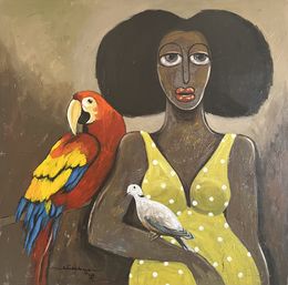 Peinture, Companionship - 21st Century, Contemporary, Figurative, Women, Birds, Interior, Achike MiracleAnayo